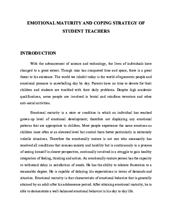 (PDF) Coping Strategy and Emotional Maturity of Student Teachers at ...