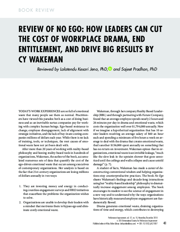 (PDF) “No Ego: How leaders can cut the cost of workplace drama, end ...