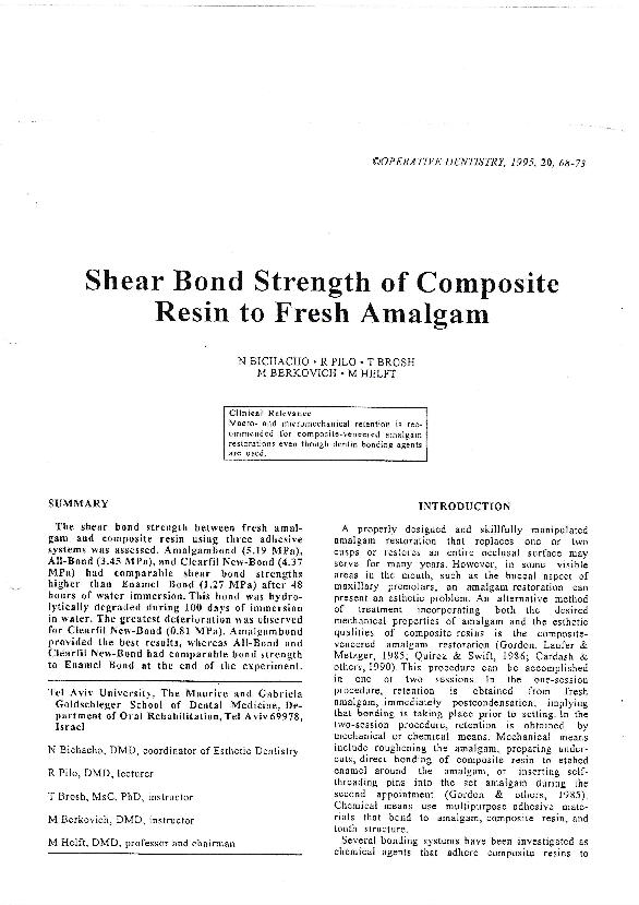 (PDF) Shear bond strength of composite resin to fresh amalgam