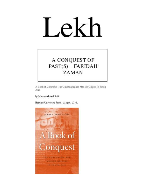 (PDF) A Conquest of Past(s) Faridah Zaman Academia.edu