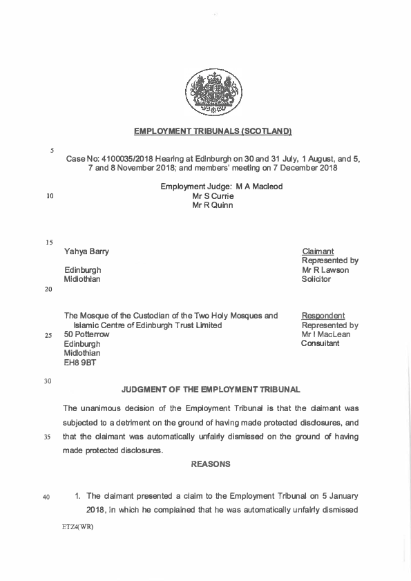 Employment tribunal claim picture