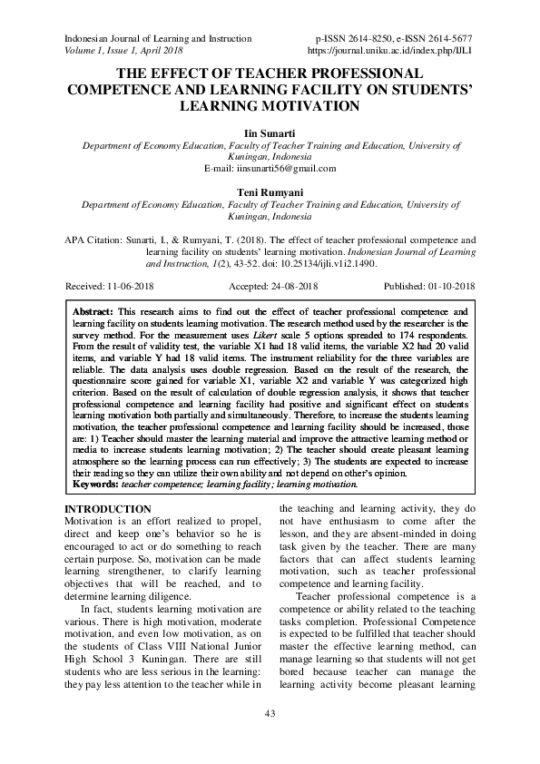(PDF) THE EFFECT OF TEACHER PROFESSIONAL COMPETENCE AND LEARNING ...