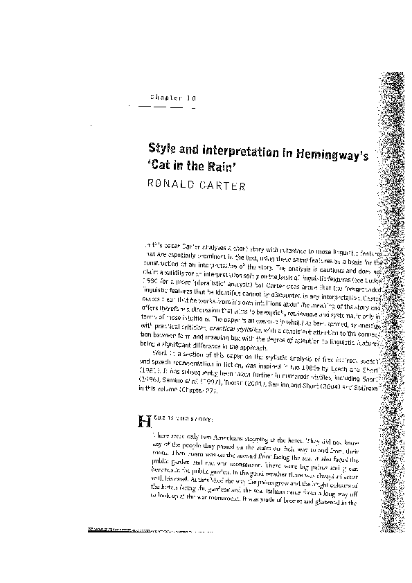 (PDF) style and interpretation in Hemingway's 'cat in the rain'