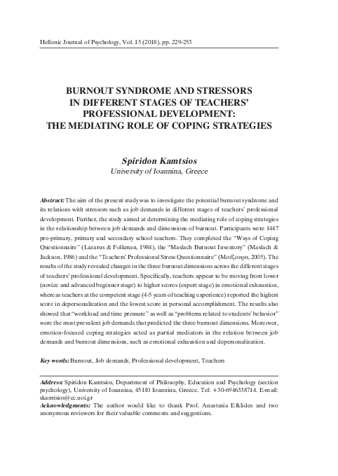 (PDF) Burnout and stressors in different stages of teachers ...