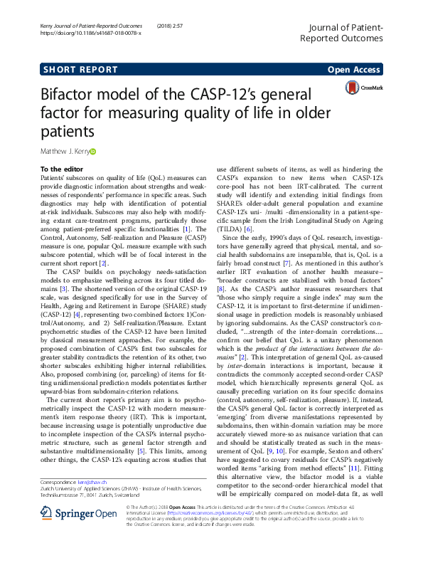 (PDF) Bifactor Model of the CASP-s General Factor for Measuring Quality ...