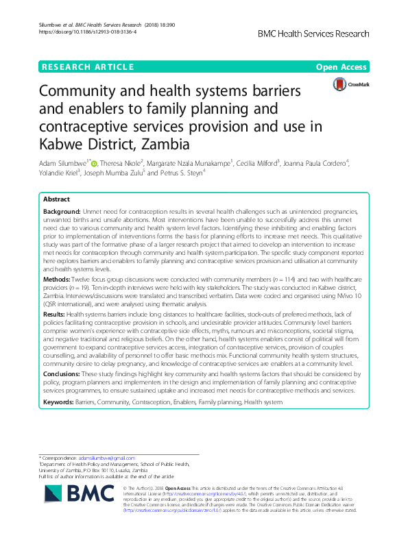 (PDF) Community and health systems barriers and enablers to family planning