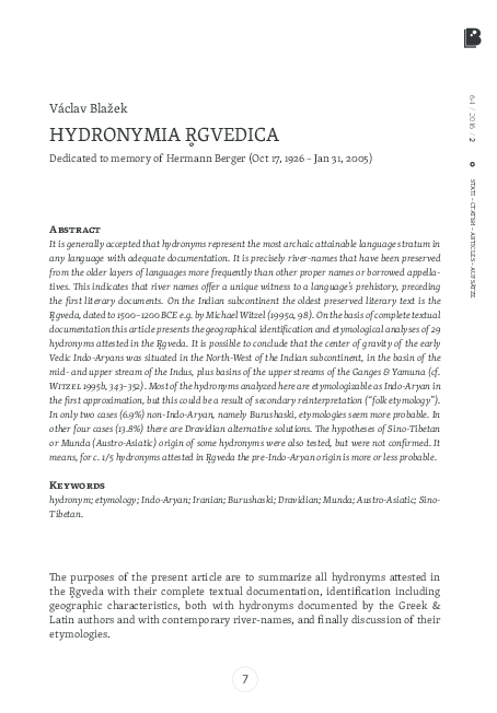 Pdf Hydronymiargvedica Linguisticabrunensia 2016 Pdf Vaclav