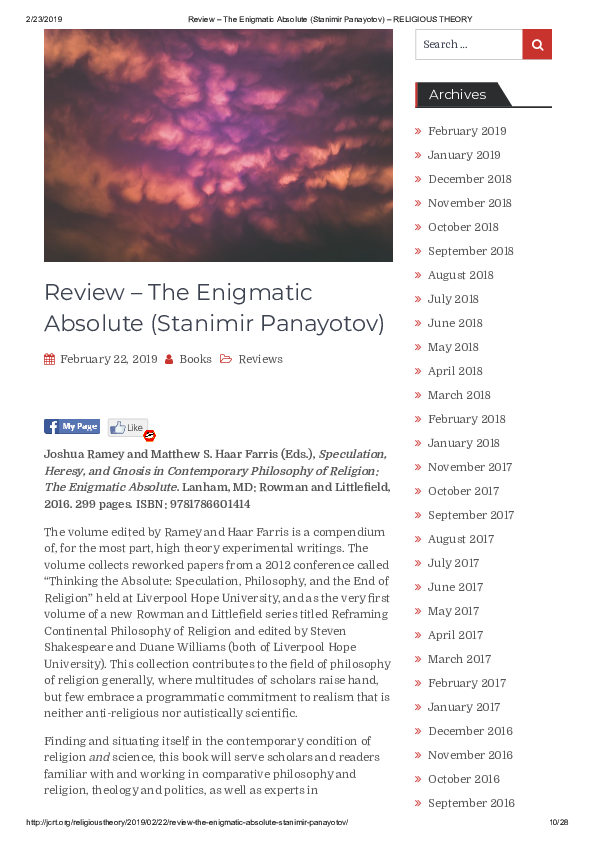 (PDF) Review of Joshua Ramey and Matthew S. Haar Farris (Eds ...