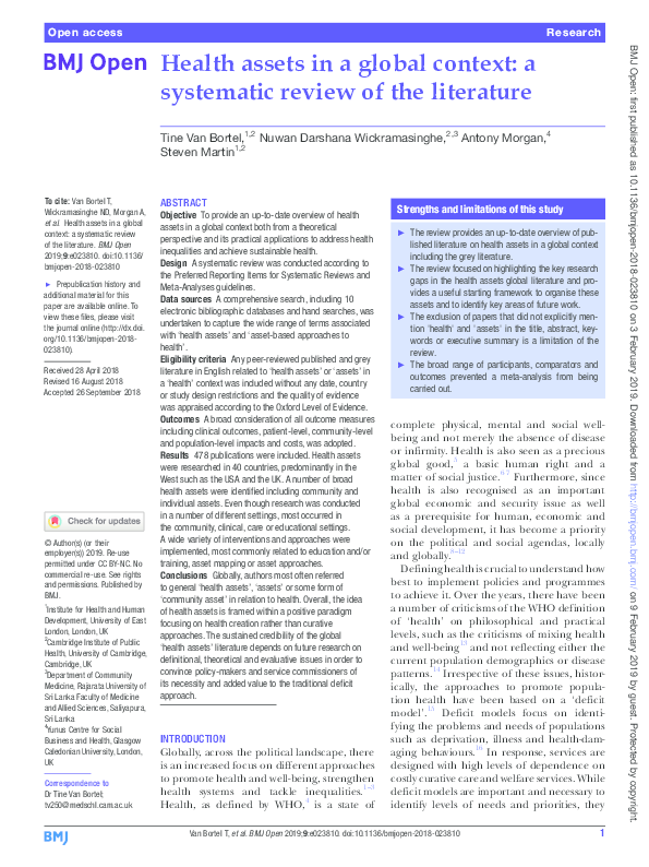 (PDF) Health assets in a global context - a systematic review of the ...