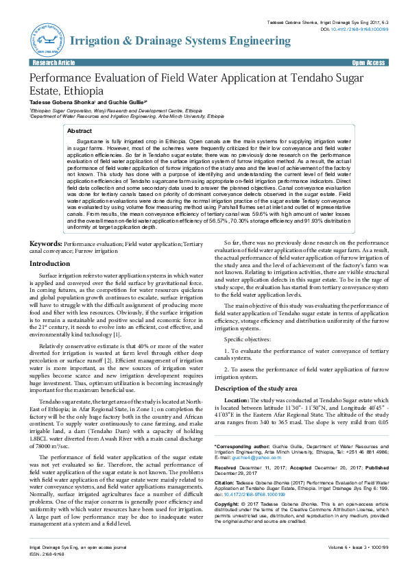 (PDF) Performance evaluation of field water application at tendaho ...