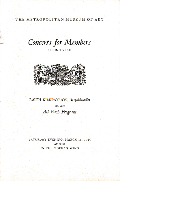 (PDF) Program notes, 11 March 1944: Ralph Kirkpatrick. All Bach program