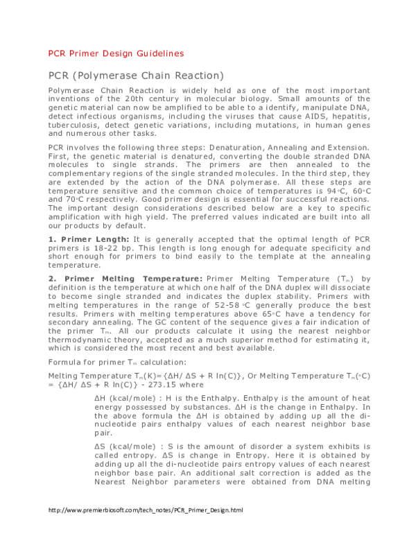 (DOC) PCR Primer Design Guidelines Sergio Alfonso Lopez Corredor