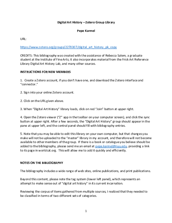 (DOC) Zotero Group Library for Digital Art History URL and