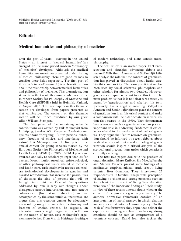 (PDF) Medical humanities and philosophy of medicine