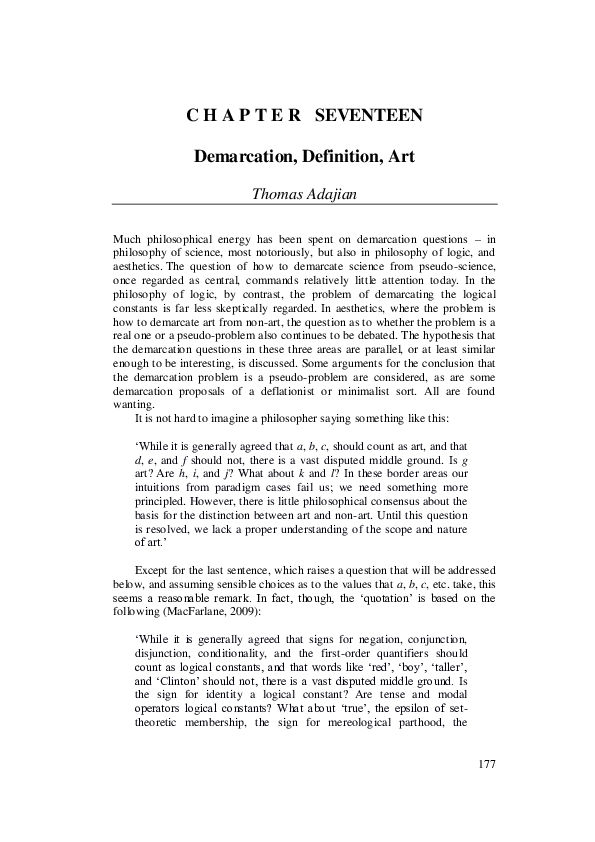 (PDF) Demarcation, Definition, Art.pdf Thomas Adajian Academia.edu