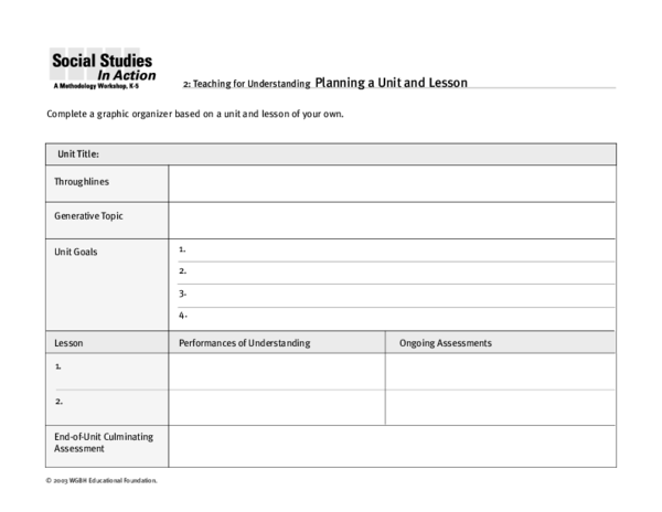(PDF) Teaching for Understanding Planning a Unit and Lesson Format