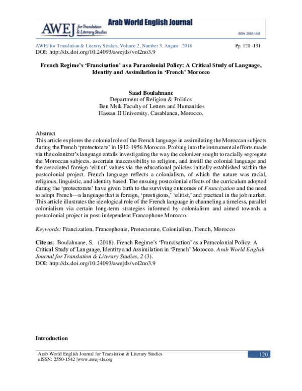 (PDF) French Regime’s ‘Francisation’ as a Paracolonial Policy A