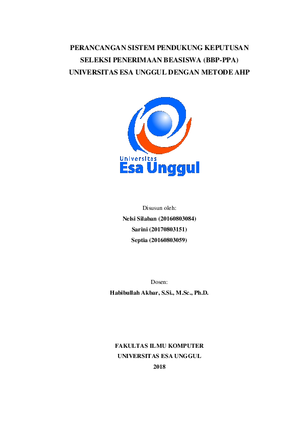(DOC) Perancangan Sistem Pendukung Keputusan Seleksi Penerimaan