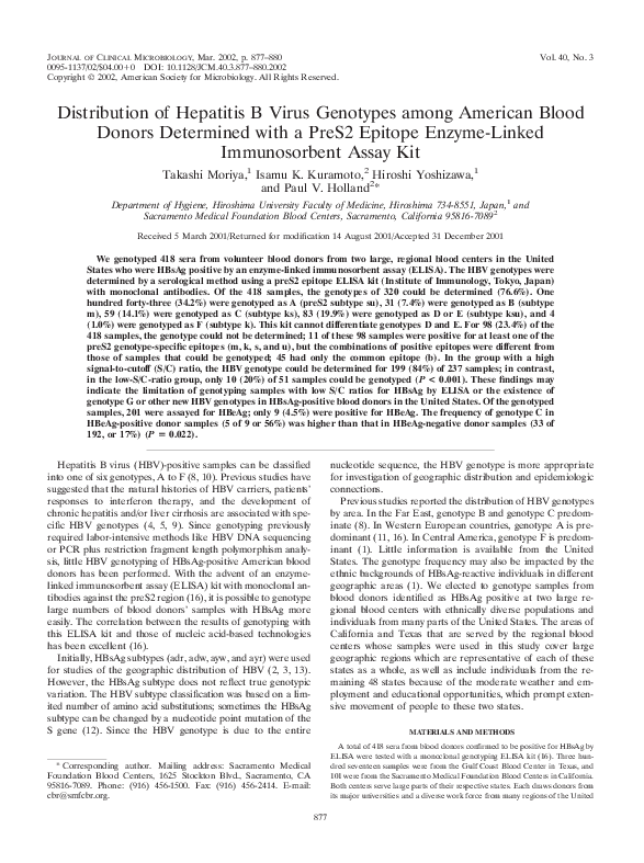 (PDF) Distribution of Hepatitis B virus genotypes among healthy blood ...