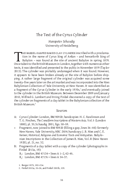 (PDF) “The Text of the Cyrus Cylinder”, in: M. Rahim Shayegan (ed ...