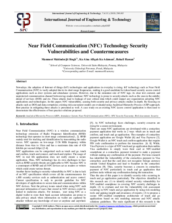 (PDF) Near Field Communication (NFC) Technology Security