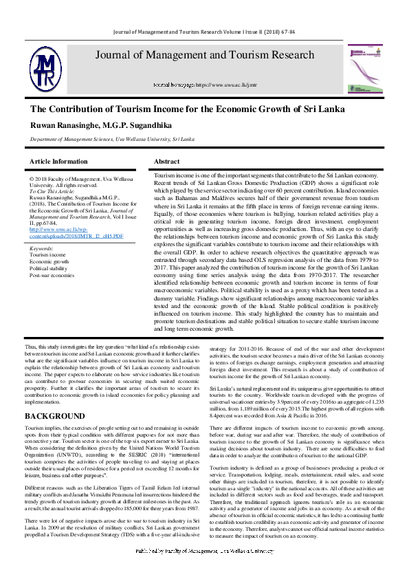 (PDF) The Contribution of Tourism Income for the Economic Growth of Sri ...