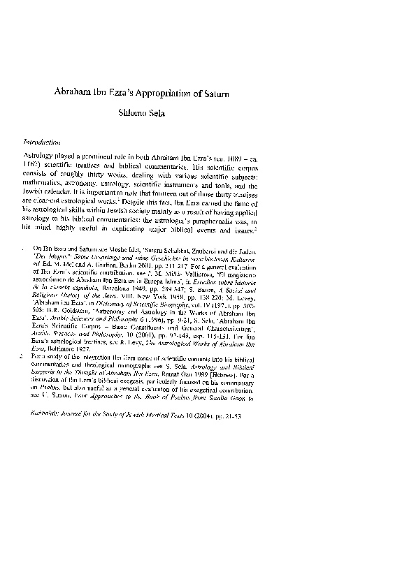 First page of “Abraham Ibn Ezra's Appropiation of Saturn”