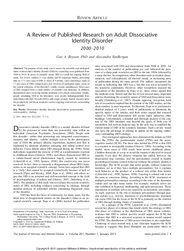 Dissociative Identity Disorder: Overview and Current Research - Inquiries Journal