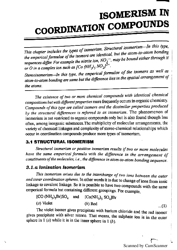 (PDF) Isomerism in coordination compound