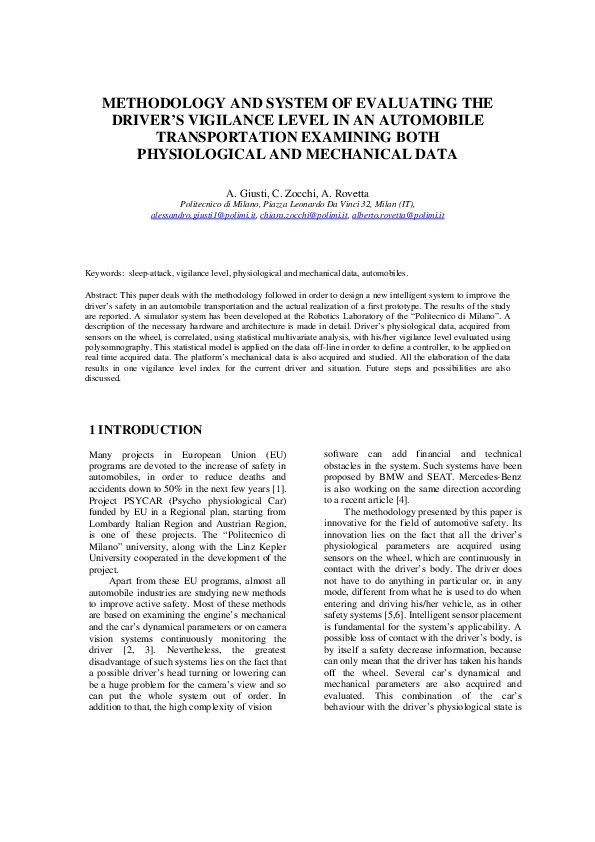 (PDF) Methodology and System of Evaluating the Driver's Vigilance Level ...