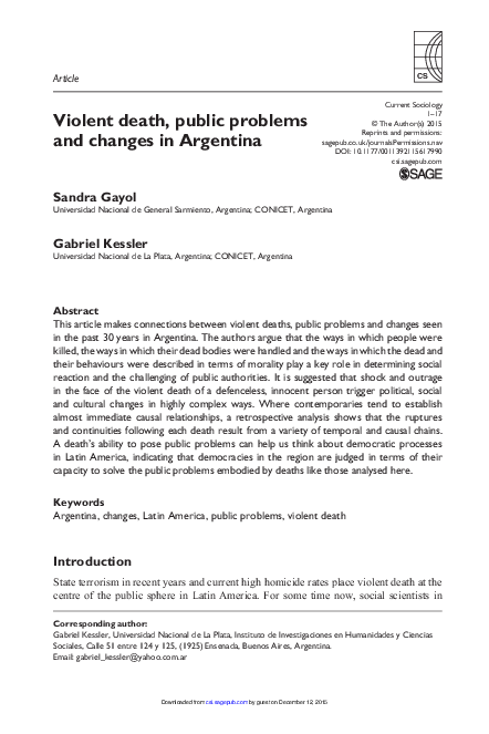 Pdf Violent Death Public Problems And Changes In Argentina Sandra Gayol Academia Edu