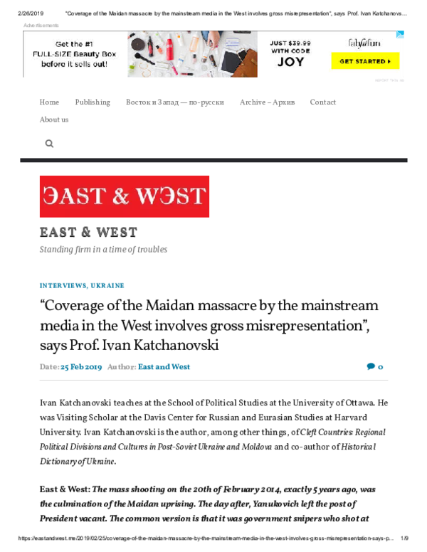 “Coverage of the Maidan massacre by the mainstream media in the West involves gross misrepresentation”, says Prof. Ivan Katchanovski