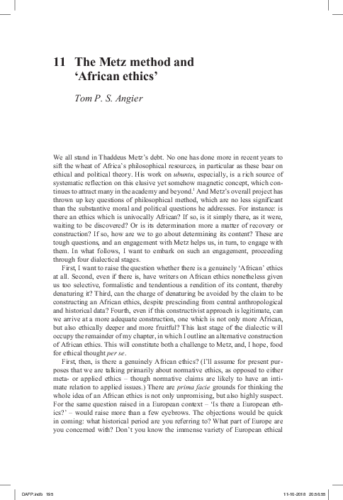 (PDF) The Metz Method and African Ethics