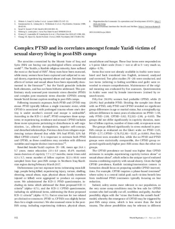 (PDF) Complex PTSD and its correlates amongst female Yazidi victims of ...
