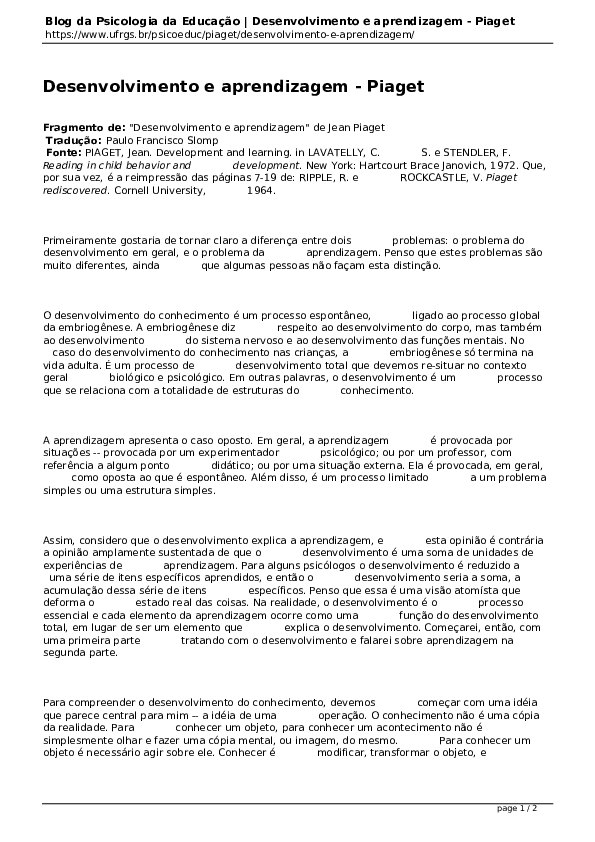 psicologia do desenvolvimento piaget
