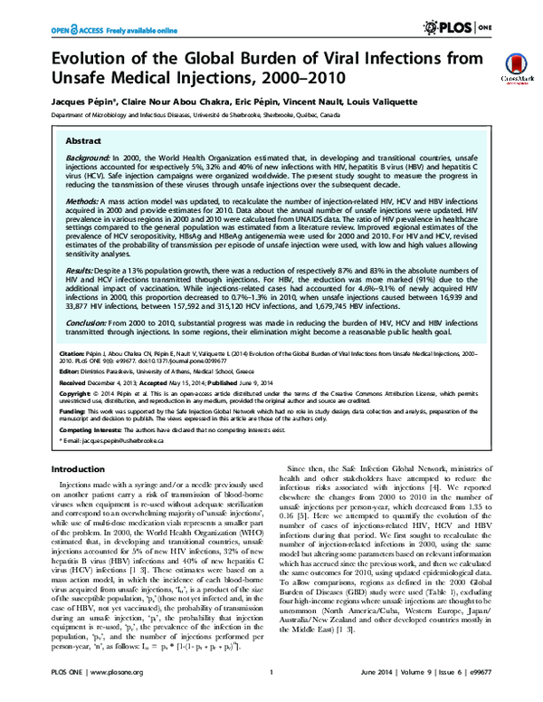 (PDF) Evolution of the Global Burden of Viral Infections from Unsafe ...