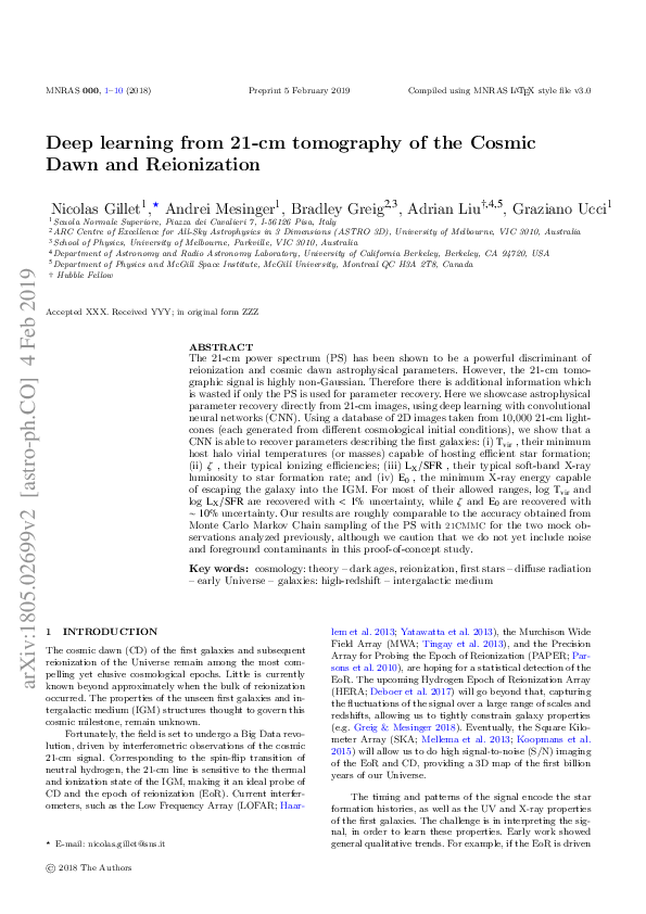 (PDF) Deep learning from 21-cm tomography of the cosmic dawn and ...