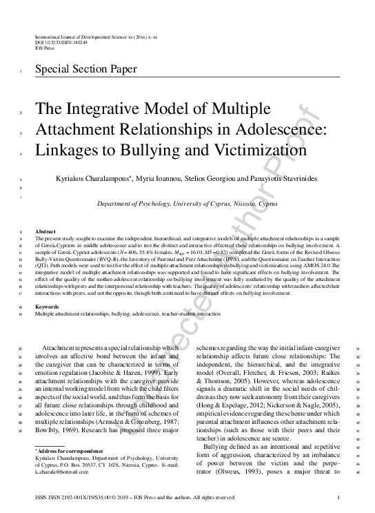 (PDF) The Integrative Model of Multiple Attachment Relationships in ...