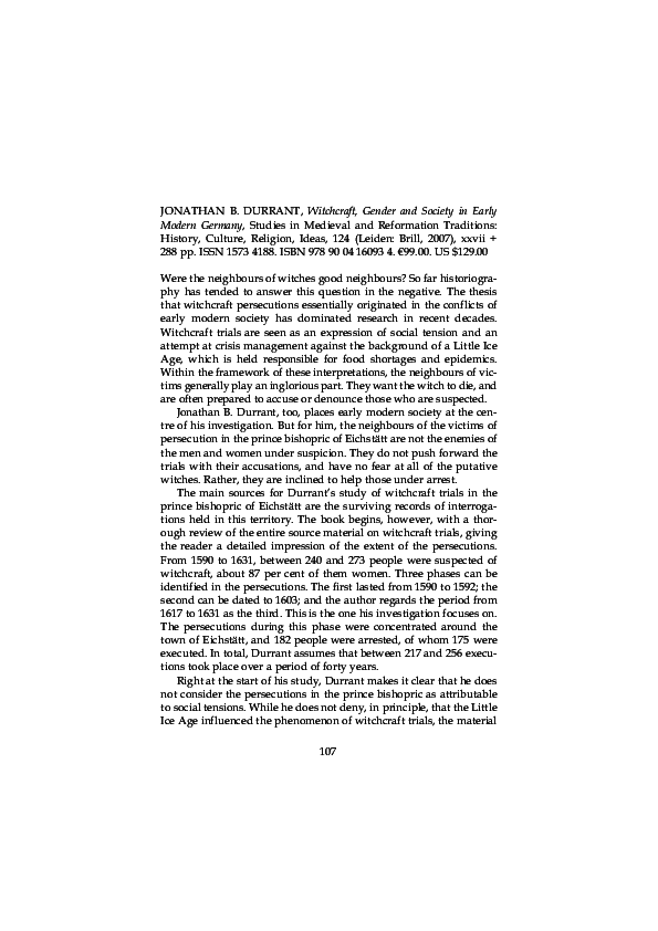 (PDF) Ralf-Peter Fuchs: review of Jonathan B. Durrant, Witchcraft ...