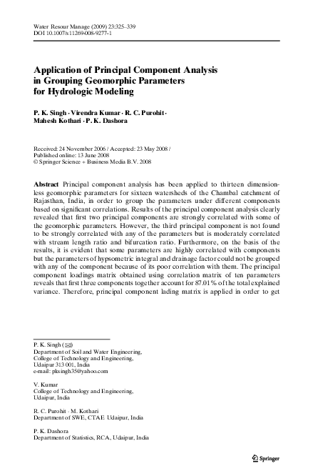 (PDF) Application of principal component analysis in the pollution ...