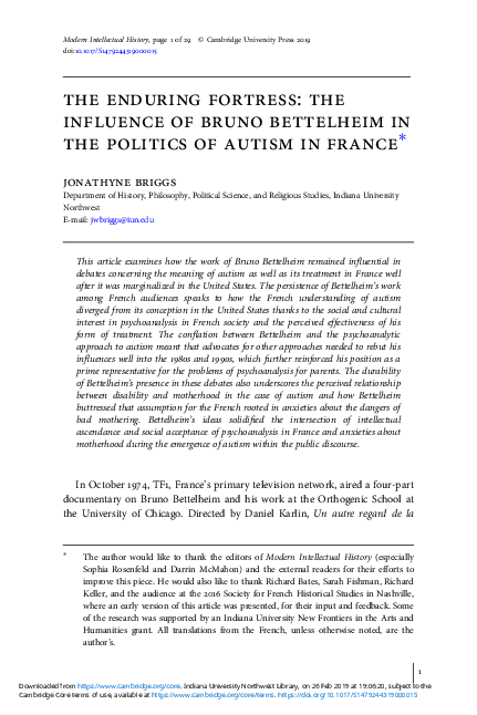 a case study in psychoanalytic treatment bettelheim on autism