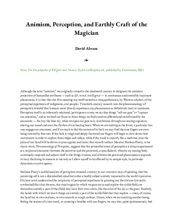 (PDF) Animism, Perception and Earthly Craft of the Magician (2005).pdf