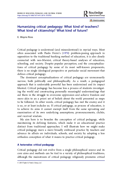 (PDF) Humanizing critical pedagogy: What kind of teachers? What kind of ...