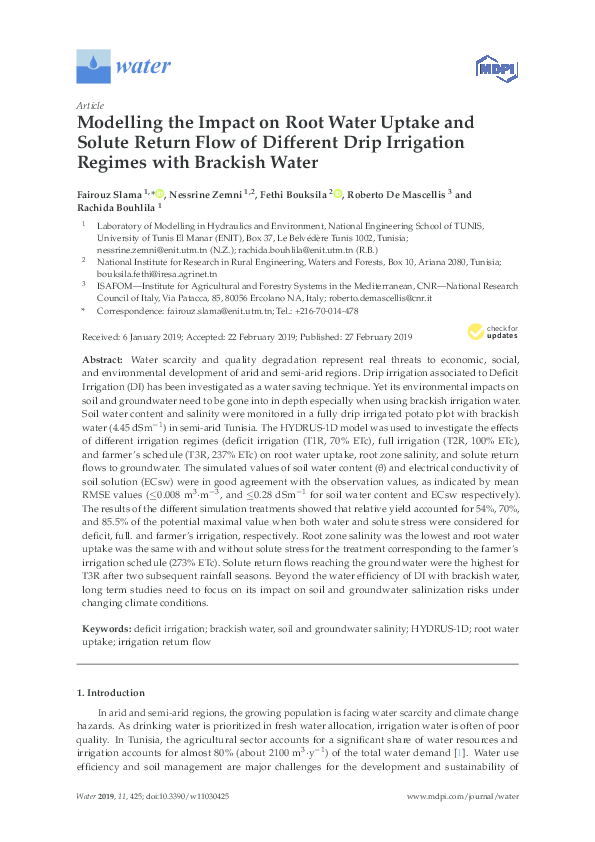 (PDF) Modelling the Impact on Root Water Uptake and Solute Return Flow ...