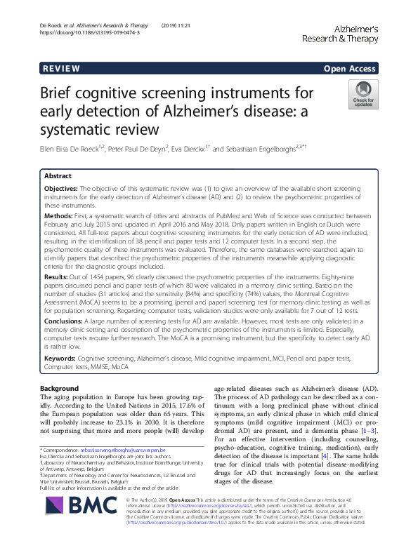 (PDF) Brief cognitive screening instruments for early detection of ...