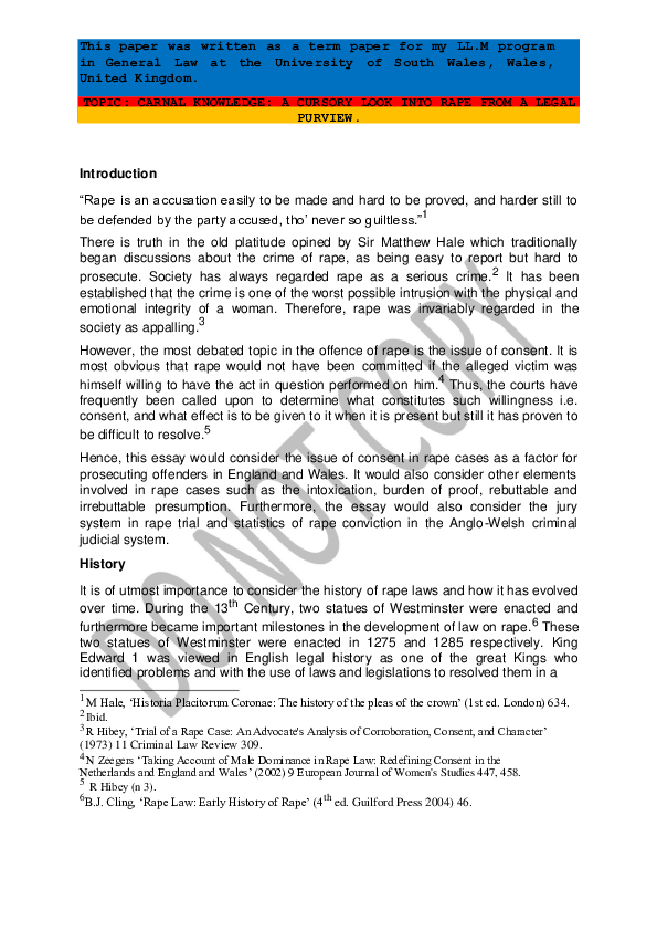  PDF CARNAL KNOWLEDGE A CURSORY LOOK INTO RAPE FROM A LEGAL PURVIEW Ifeoma Okere 