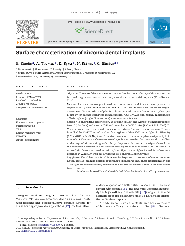 (PDF) Surface characterization of zirconia dental implants