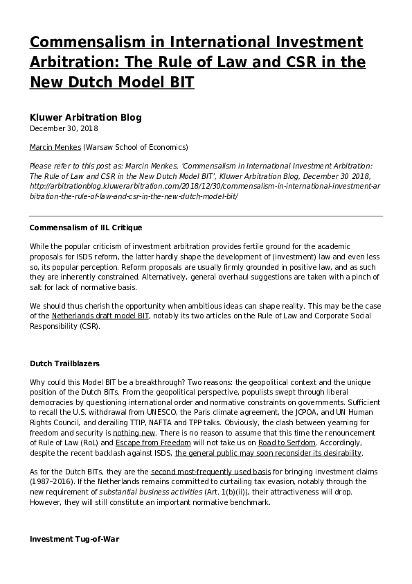 (PDF) Commensalism in International Investment Arbitration: The Rule of ...