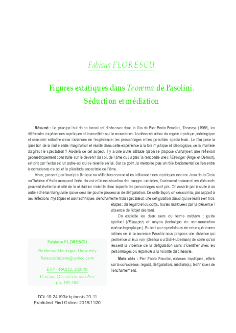 Pdf Figures Extatiques Dans Teorema De Pasolini Seduction Et Mediation Fabiana Florescu Academia Edu