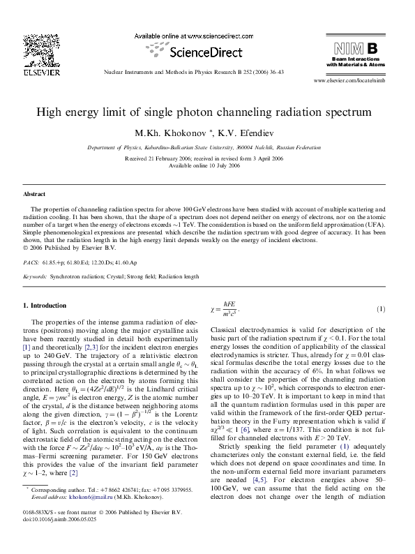 (PDF) High energy limit of single photon channeling radiation spectrum